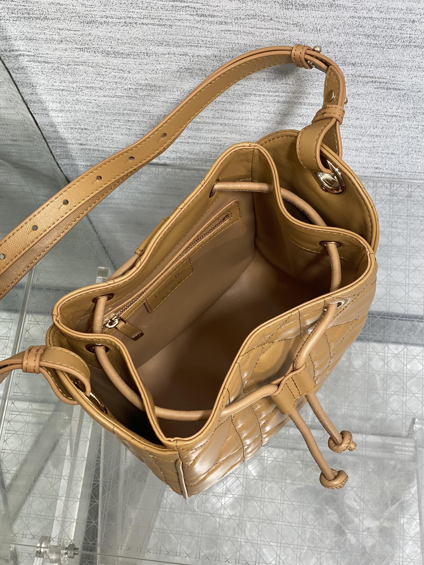 Dior Caro Small Bucket Bag Caramel - Lambskin Leather with Drawstring Closure 9 i1753076408 887 0