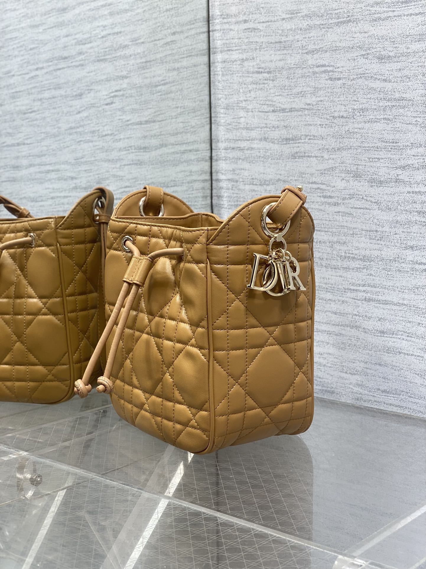 Dior Caro Small Bucket Bag Caramel - Lambskin Leather with Drawstring Closure 7 i1753076409 2097 8