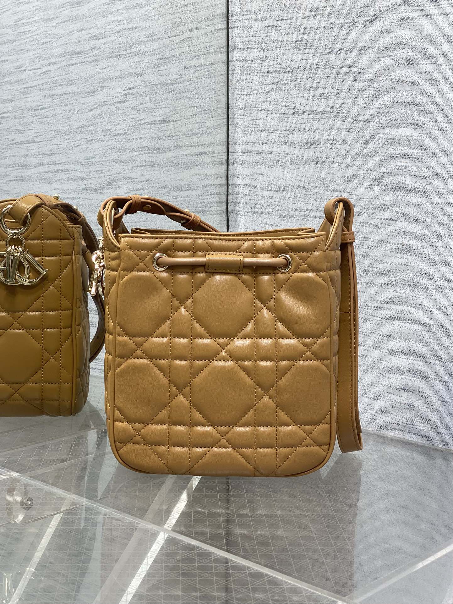 Dior Caro Small Bucket Bag Caramel - Lambskin Leather with Drawstring Closure 6 i1753076409 6425 4