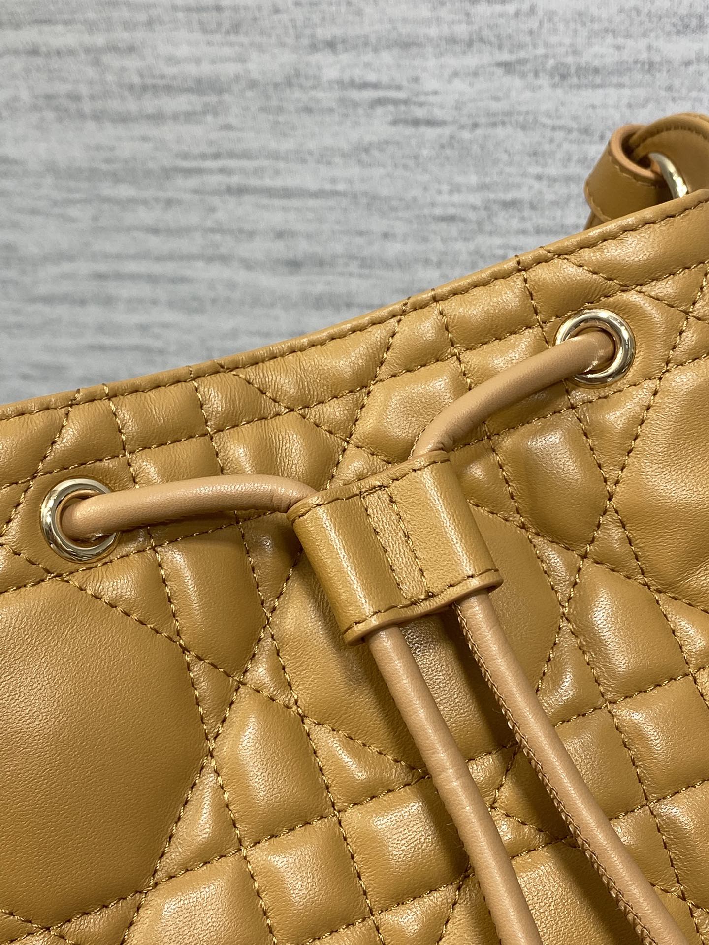Dior Caro Small Bucket Bag Caramel - Lambskin Leather with Drawstring Closure 4 i1753076409 8674 3