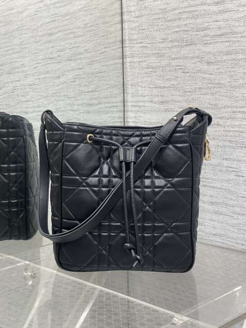 Dior Caro Bucket Bag Black Lambskin Medium Size with Detachable Strap 1 Dior Caro Bucket Bag Black Lambskin Medium Size with Detachable Strap