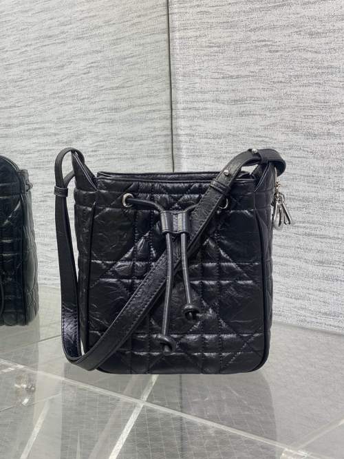 Dior Caro Small Bucket Bag - Black Leather, Elegant Design, Adjustable Strap 1 Dior Caro Small Bucket Bag - Black Leather, Elegant Design, Adjustable Strap