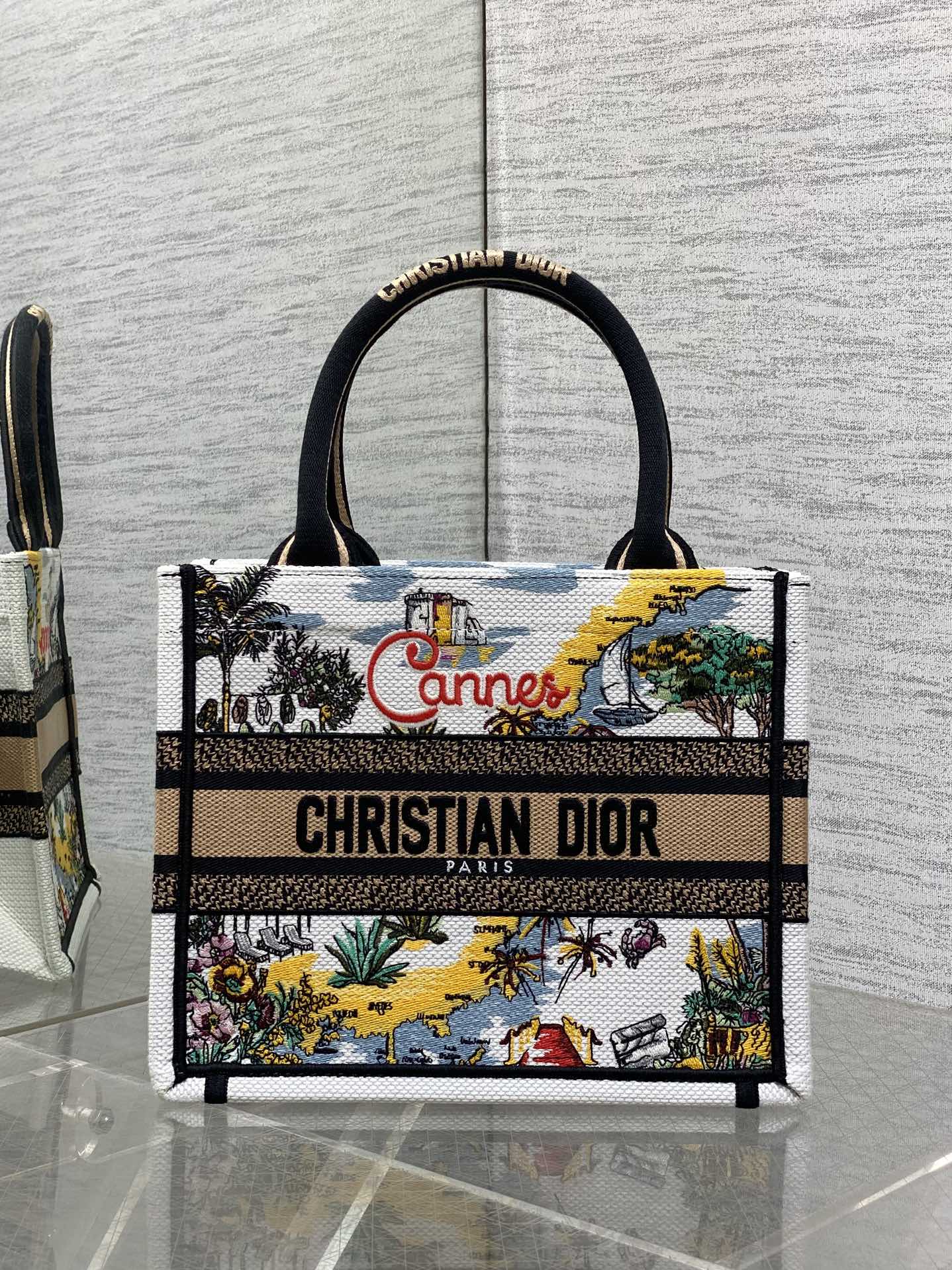 Dior Small Tote Bag, Embroidered Canvas with 'Cannes' Motif, 26 x 22 cm
