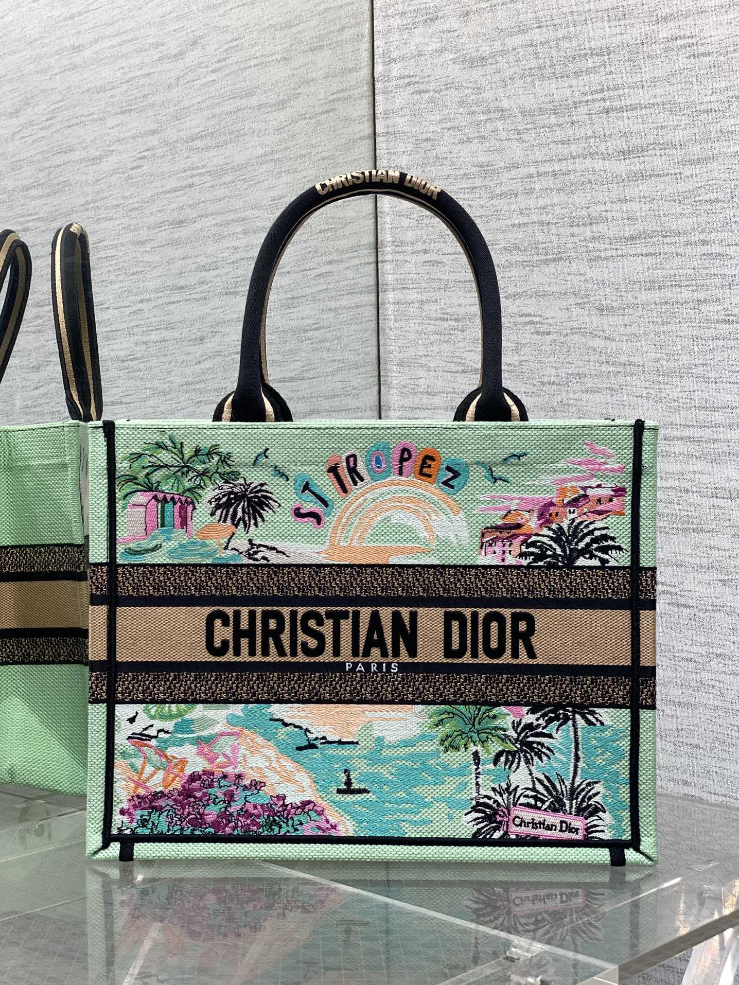 Dior Souvenir St Tropez Embroidery Tote Bag Large Capacity Summer