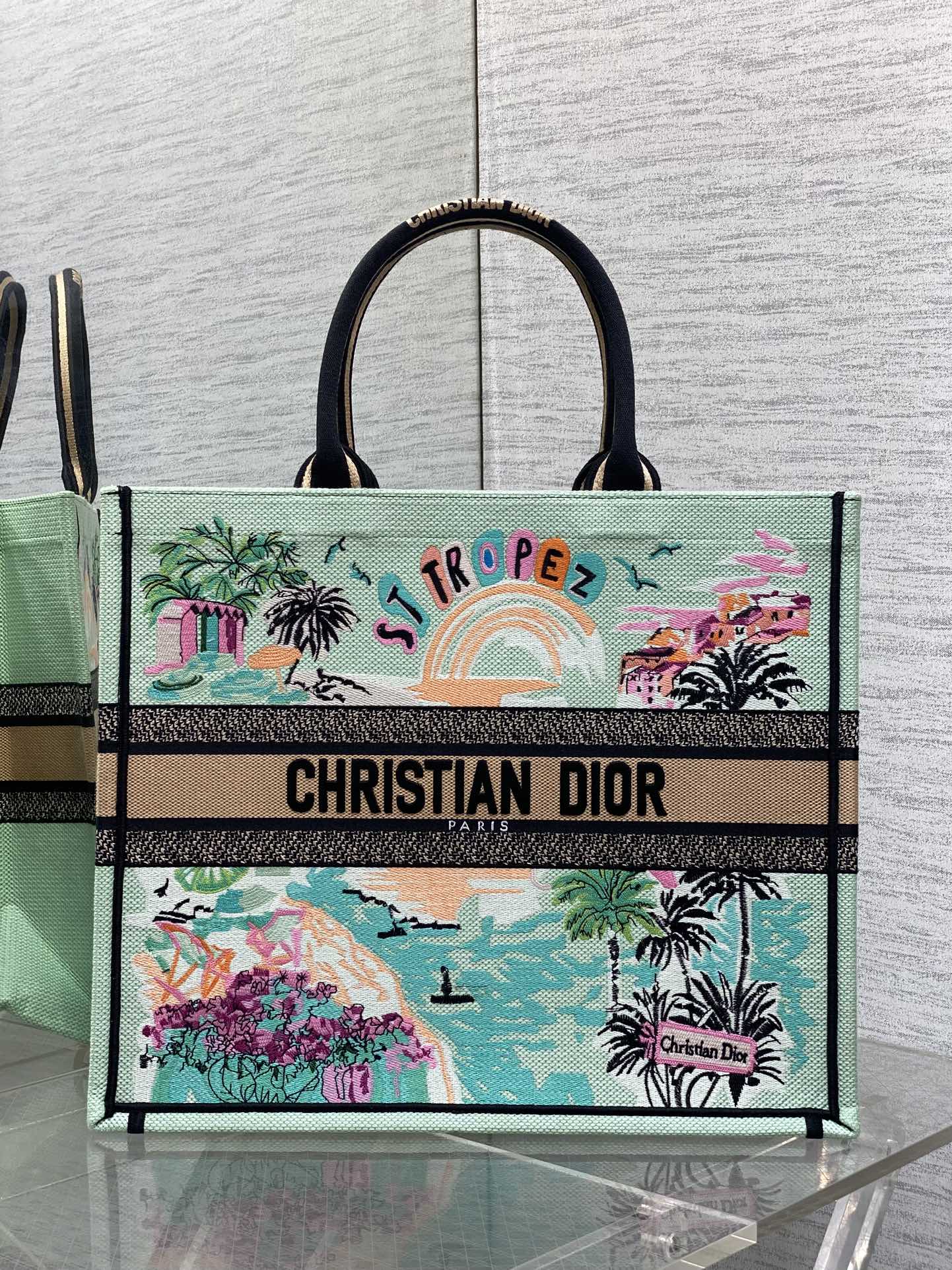 Dior Souvenir Capsule Collection Tote Bag, St. Tropez Silver Beach Embroidery