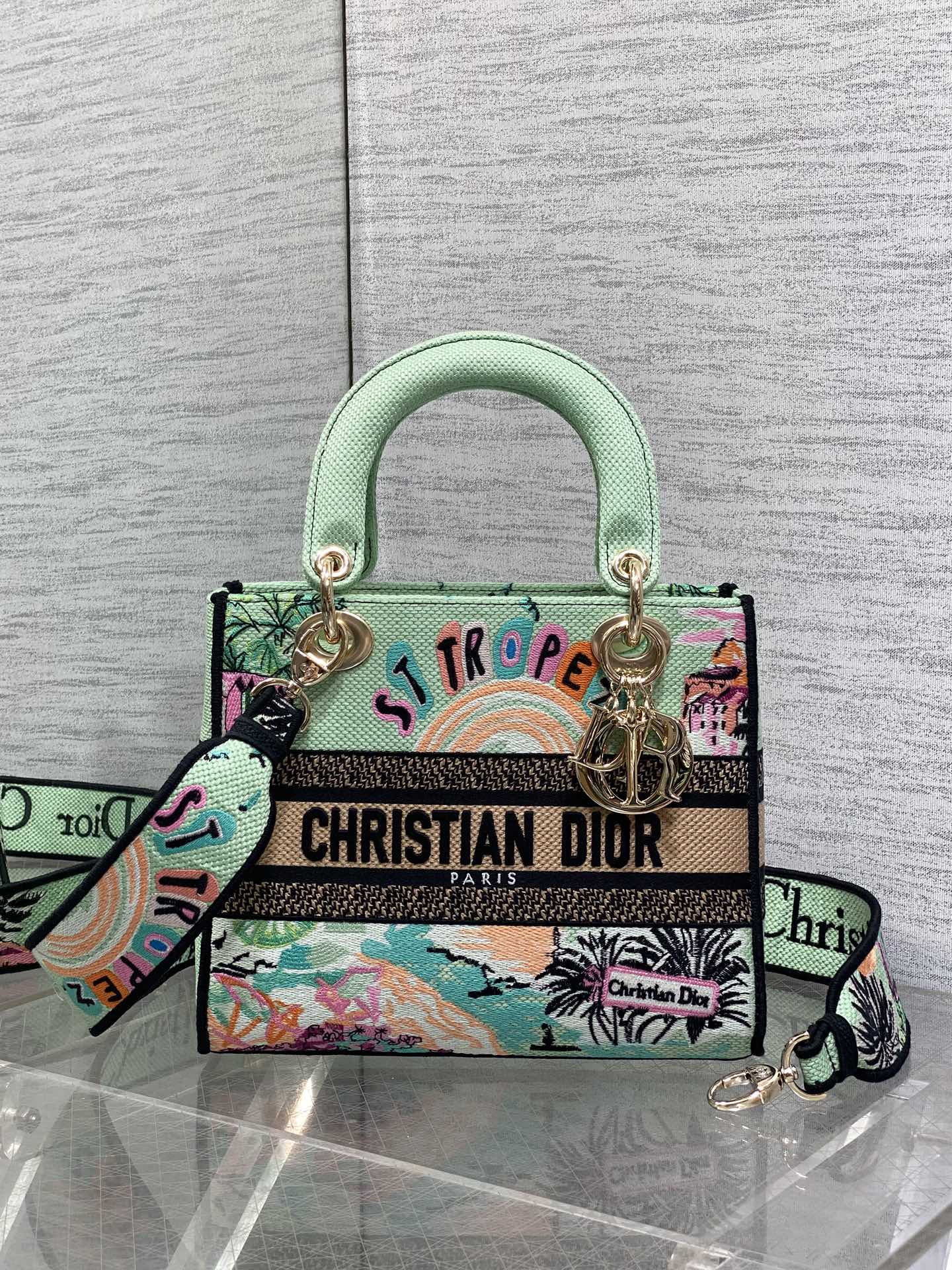 Lady Dior St Tropez Embroidered Handbag,Summer Series,Large Capacity Design