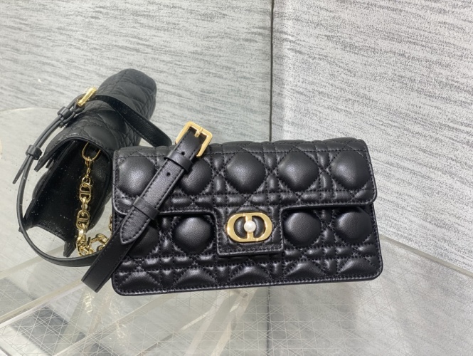 Dior Caro Bag: Black Lambskin with Cannage Stitching and Pearl Chain 1 Dior Caro Bag: Black Lambskin with Cannage Stitching and Pearl Chain