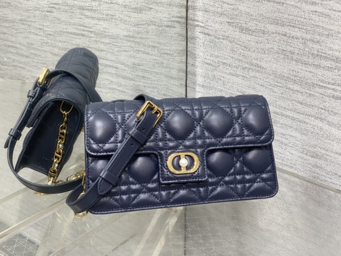 Dior Dark Blue Lambskin Pearl Chain Bag with Iconic Cannage Stitching 1 Dior Dark Blue Lambskin Pearl Chain Bag with Iconic Cannage Stitching