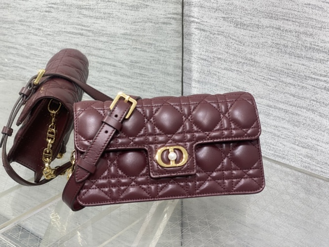 Dior Caro Bag: Burgundy Lambskin with Cannage Stitching and Pearl Chain 1 Dior Caro Bag: Burgundy Lambskin with Cannage Stitching and Pearl Chain