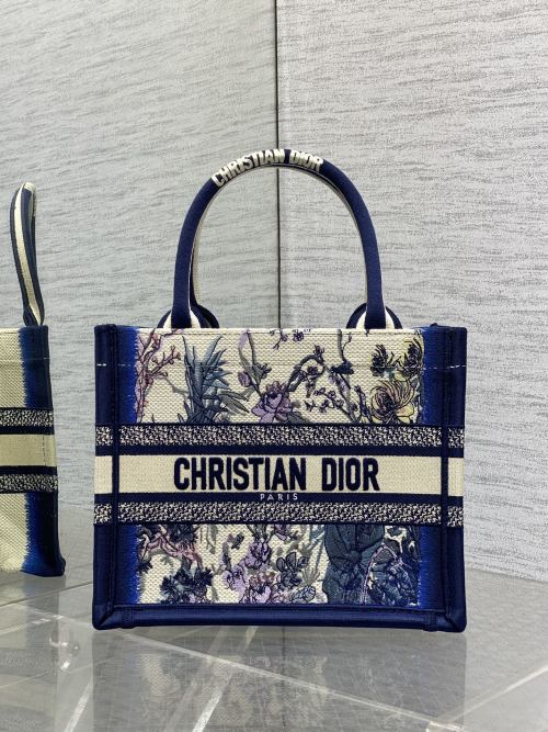 Christian Dior Blue Floral Embroidery Small Book Tote Bag 1 Christian Dior Blue Floral Embroidery Small Book Tote Bag