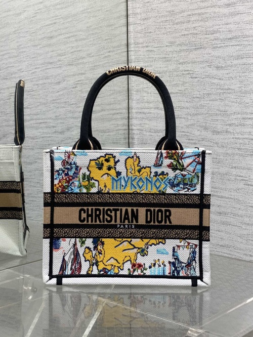 Christian Dior Small Tote Bag, Embroidered Canvas, Mykonos Design 1 Christian Dior Small Tote Bag, Embroidered Canvas, Mykonos Design