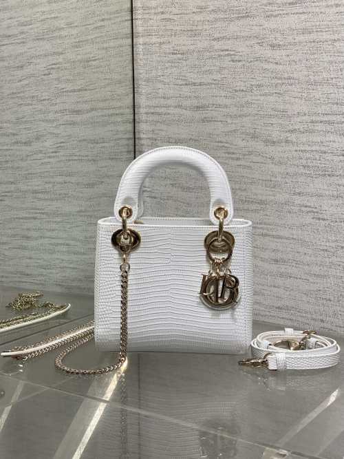 Dior Lady Dior 3-Compartment White Lizard Embossed Calfskin Bag, 17cm 1 Dior Lady Dior 3-Compartment White Lizard Embossed Calfskin Bag, 17cm