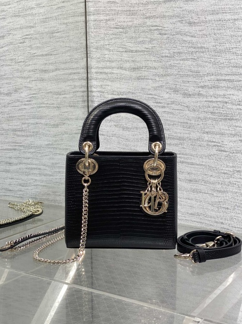 Dior Lady Dior Black Lizard Embossed Leather 3-Compartment Chain Strap Bag 1 Dior Lady Dior Black Lizard Embossed Leather 3-Compartment Chain Strap Bag