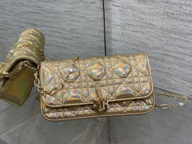 Dior Laser Gold Lambskin Pearl Chain Bag with Cannage Stitching 1 Dior Laser Gold Lambskin Pearl Chain Bag with Cannage Stitching