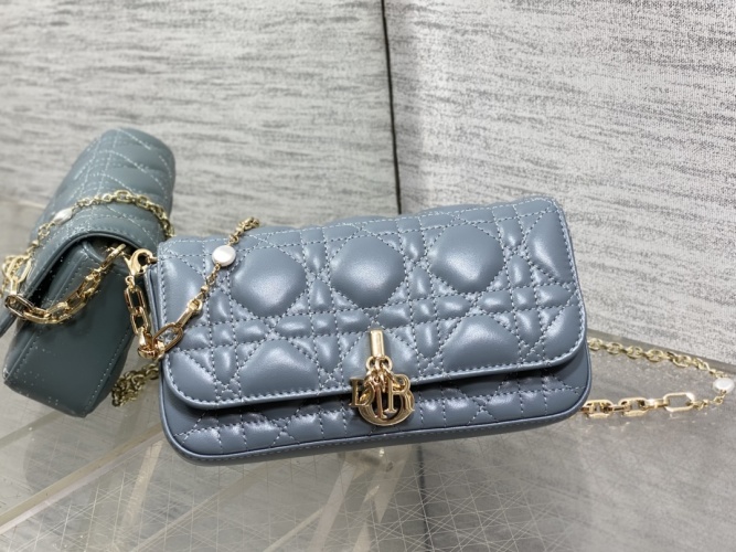 Dior Lambskin Pearl Chain Bag, Gray Blue, Elegant and Fashionable 1 Dior Lambskin Pearl Chain Bag, Gray Blue, Elegant and Fashionable