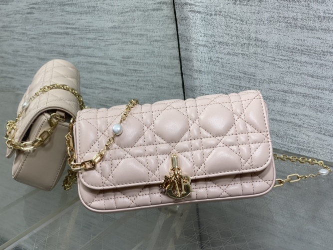 Elegant Pink Lambskin Chain Bag with Pearl Accents and Cannage Stitching 1 Elegant Pink Lambskin Chain Bag with Pearl Accents and Cannage Stitching