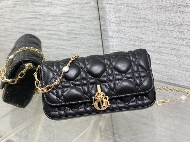 Dior Lady Dior Black Lambskin Pearl Chain Bag, 18.5 cm 1 Dior Lady Dior Black Lambskin Pearl Chain Bag, 18.5 cm