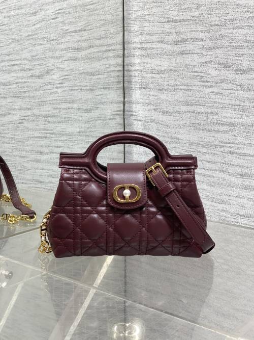 Dior Jolie Burgundy Mini Chain Bag with Top Handle - Elegant & Compact 1 Dior Jolie Burgundy Mini Chain Bag with Top Handle - Elegant & Compact