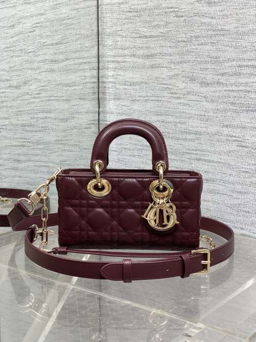 Dior Lady D-Joy Mini Bag: Chic Maroon Lambskin with Detachable Straps 1 Dior Lady D-Joy Mini Bag: Chic Maroon Lambskin with Detachable Straps