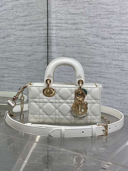 Dior White Mini Lady Dior Bag Lambskin with Detachable Strap 1 Dior White Mini Lady Dior Bag Lambskin with Detachable Strap