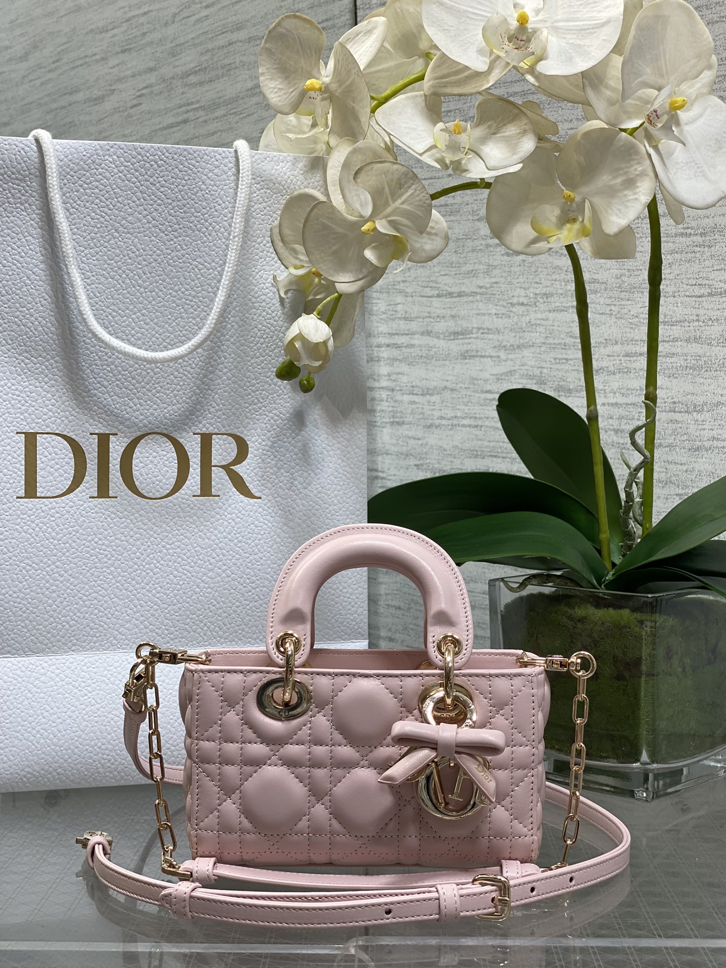𝐃-𝐉𝐨𝐲 Último color rosa suave con lazo mini forro de cuero original con cachemira