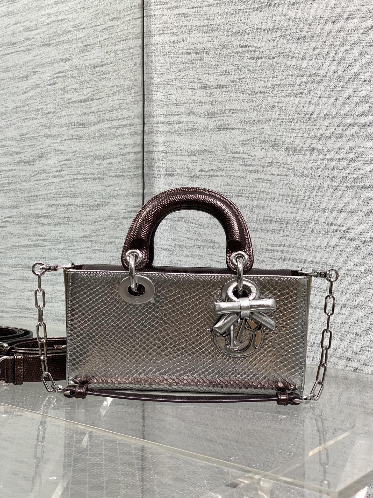 Сумка Dior Lady Dior серебристо-коричневая