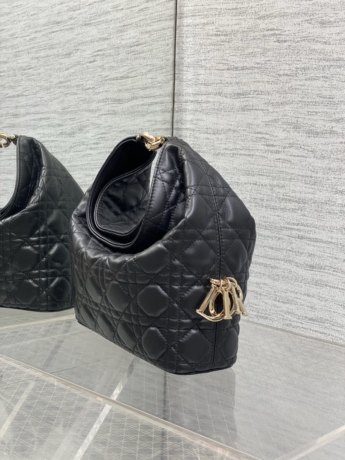 DIOR Black Quilted Foldover Tote Bag