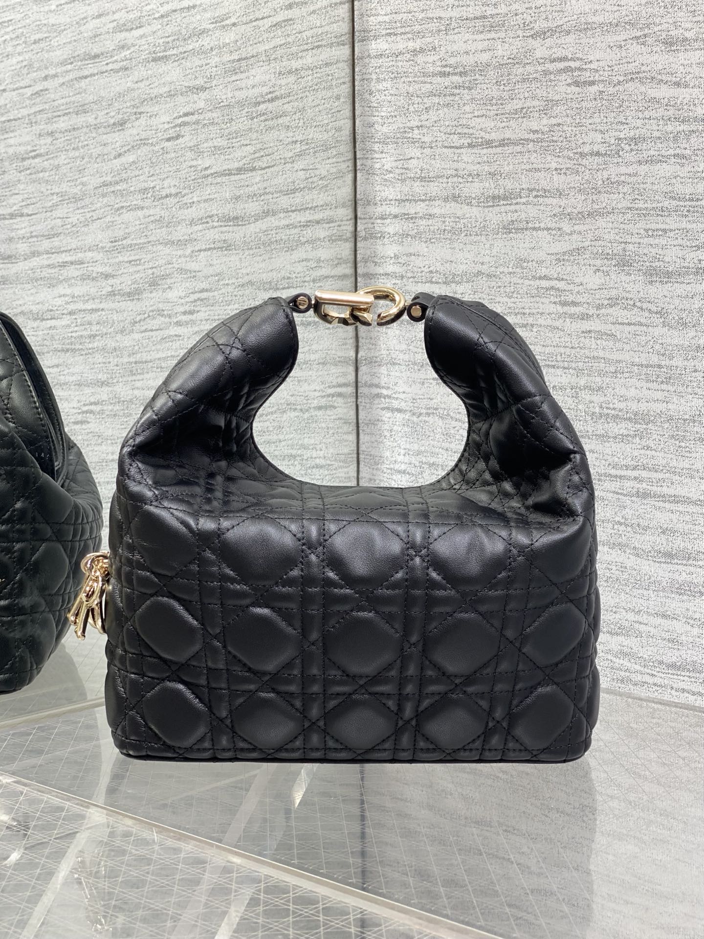 DIOR Black Quilted Foldover Tote Bag