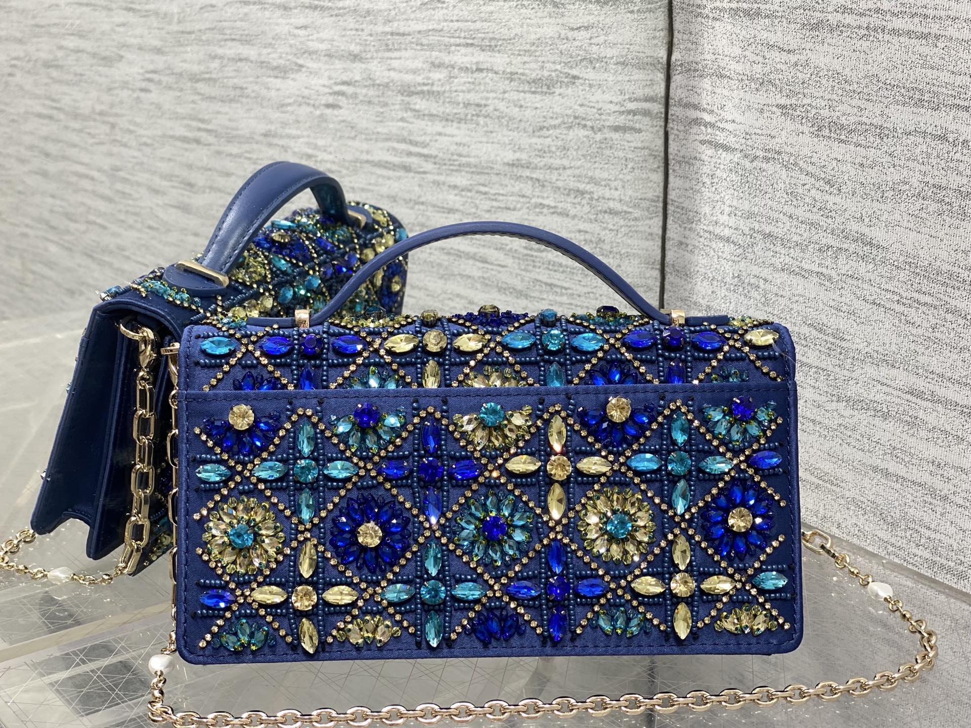 dior blue beaded my dior mini bag