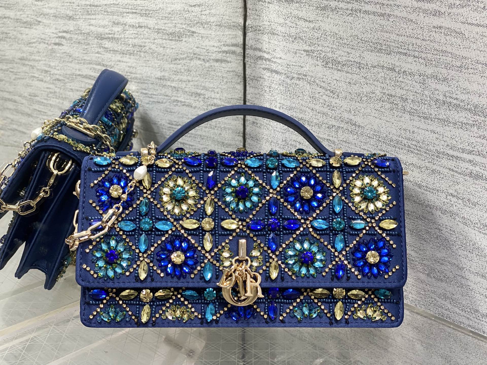 dior blue beaded my dior mini bag