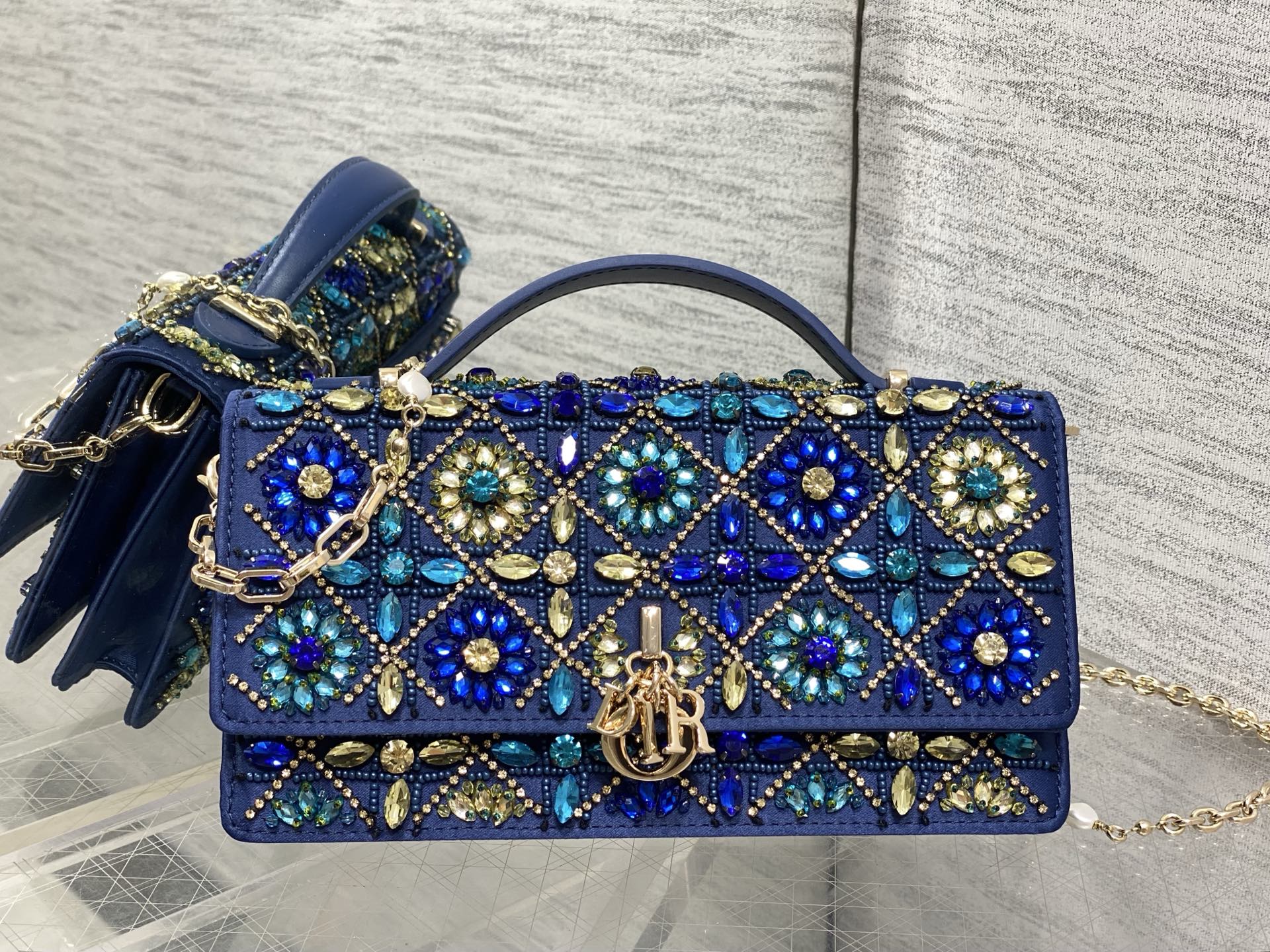 dior blue beaded my dior mini bag