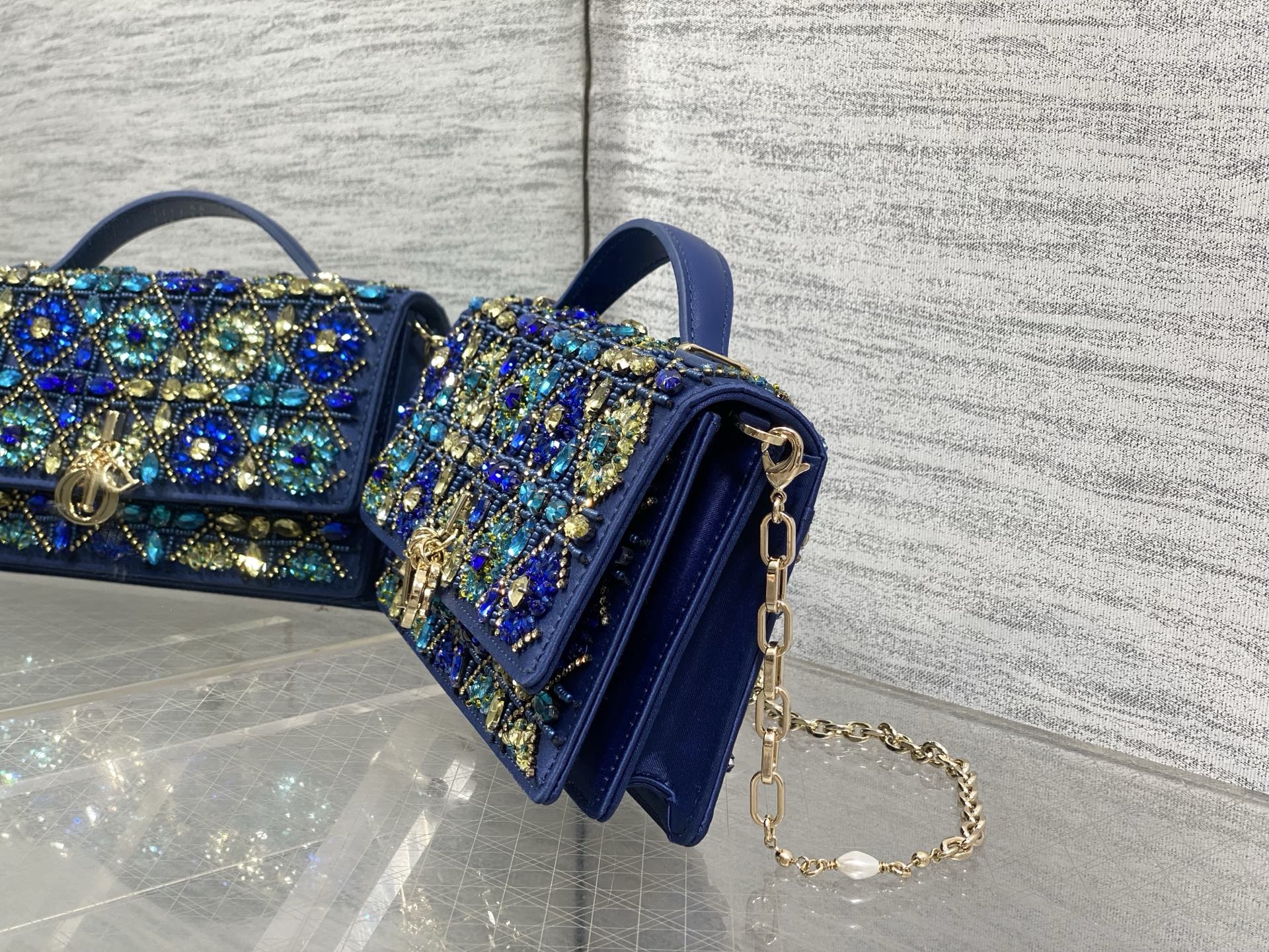 dior blue beaded my dior mini bag
