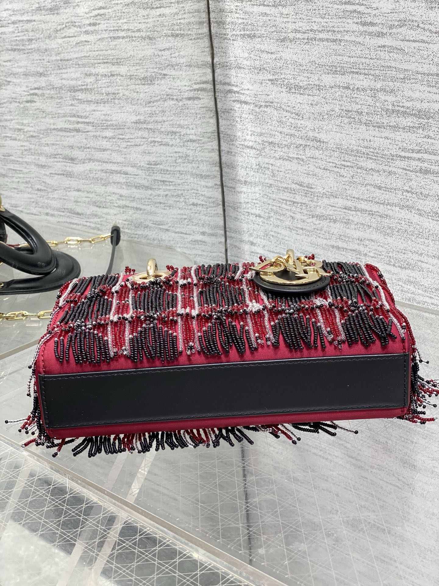 dior red beaded lady d joy bag