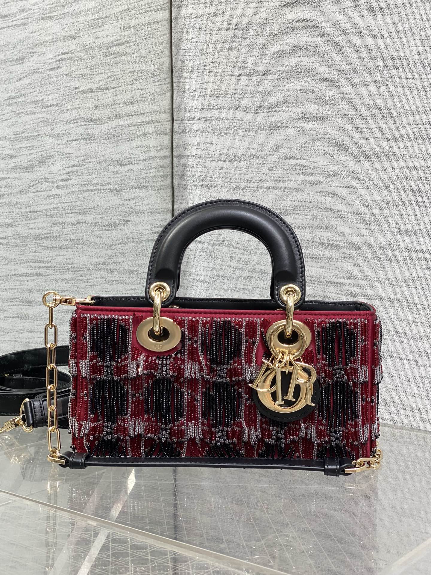 dior red beaded lady d joy bag