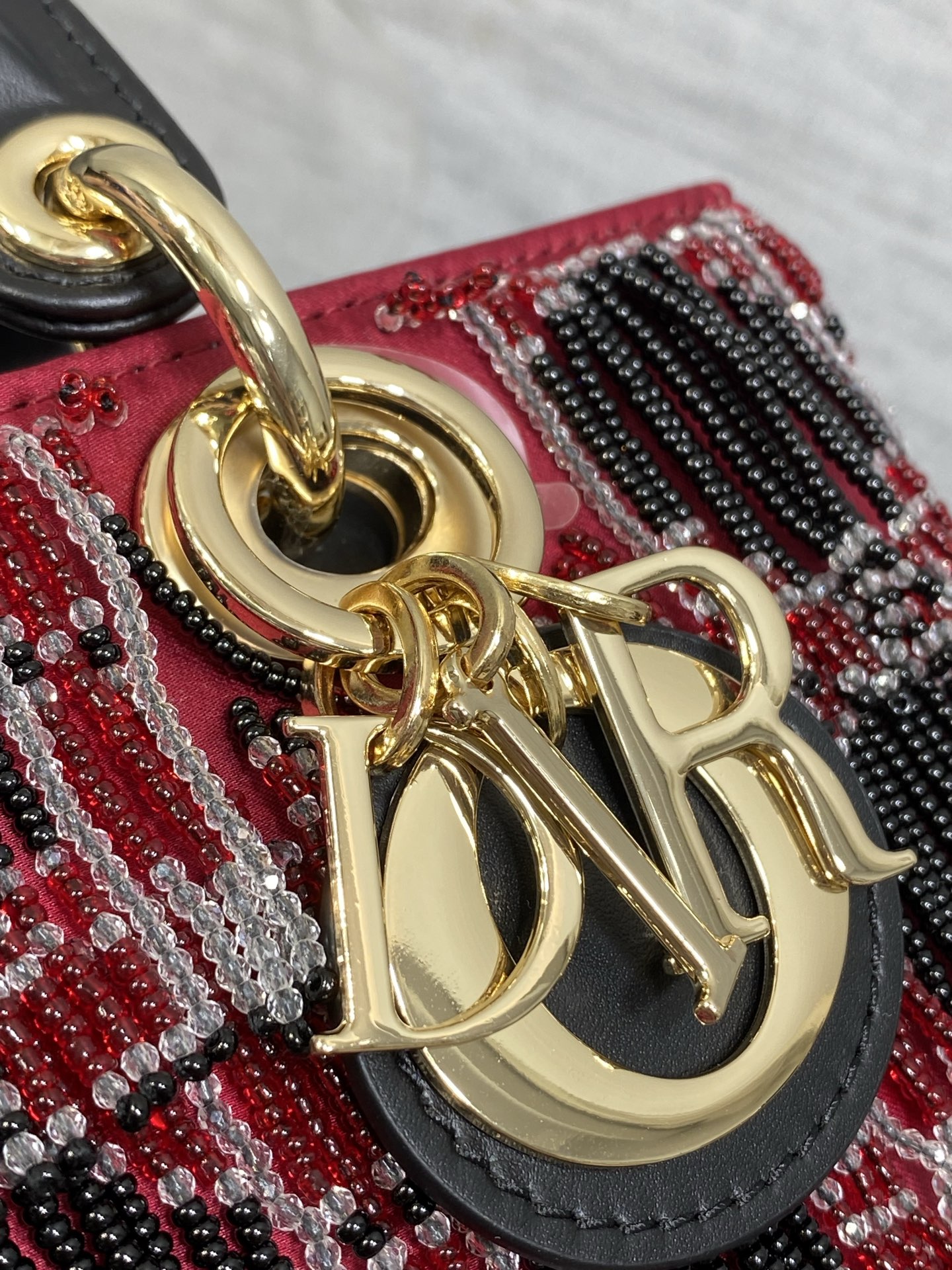 dior red beaded lady d joy bag