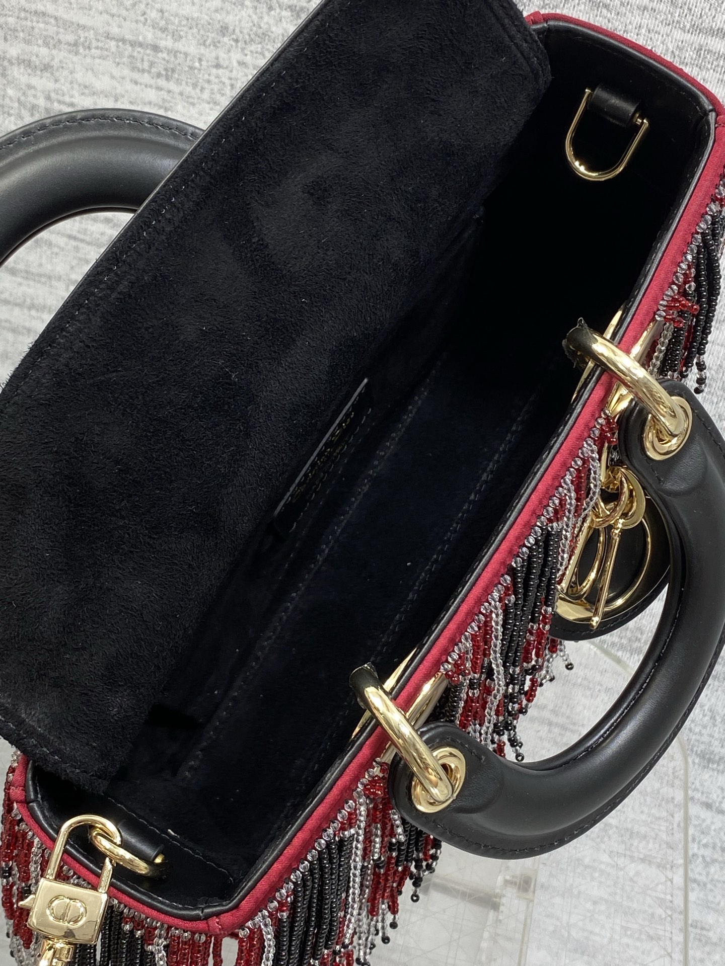 dior red beaded lady d joy bag