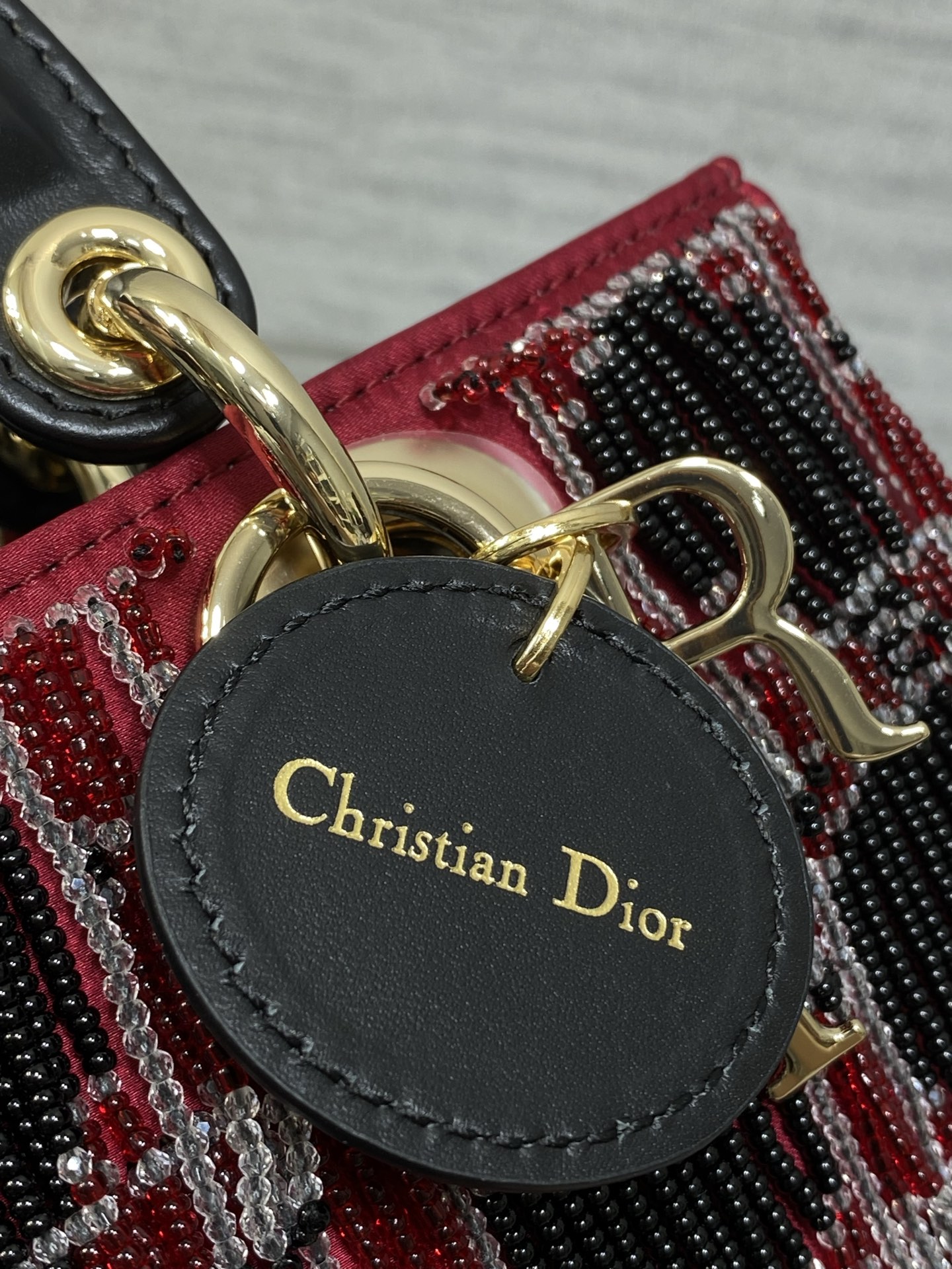 dior red beaded lady d joy bag