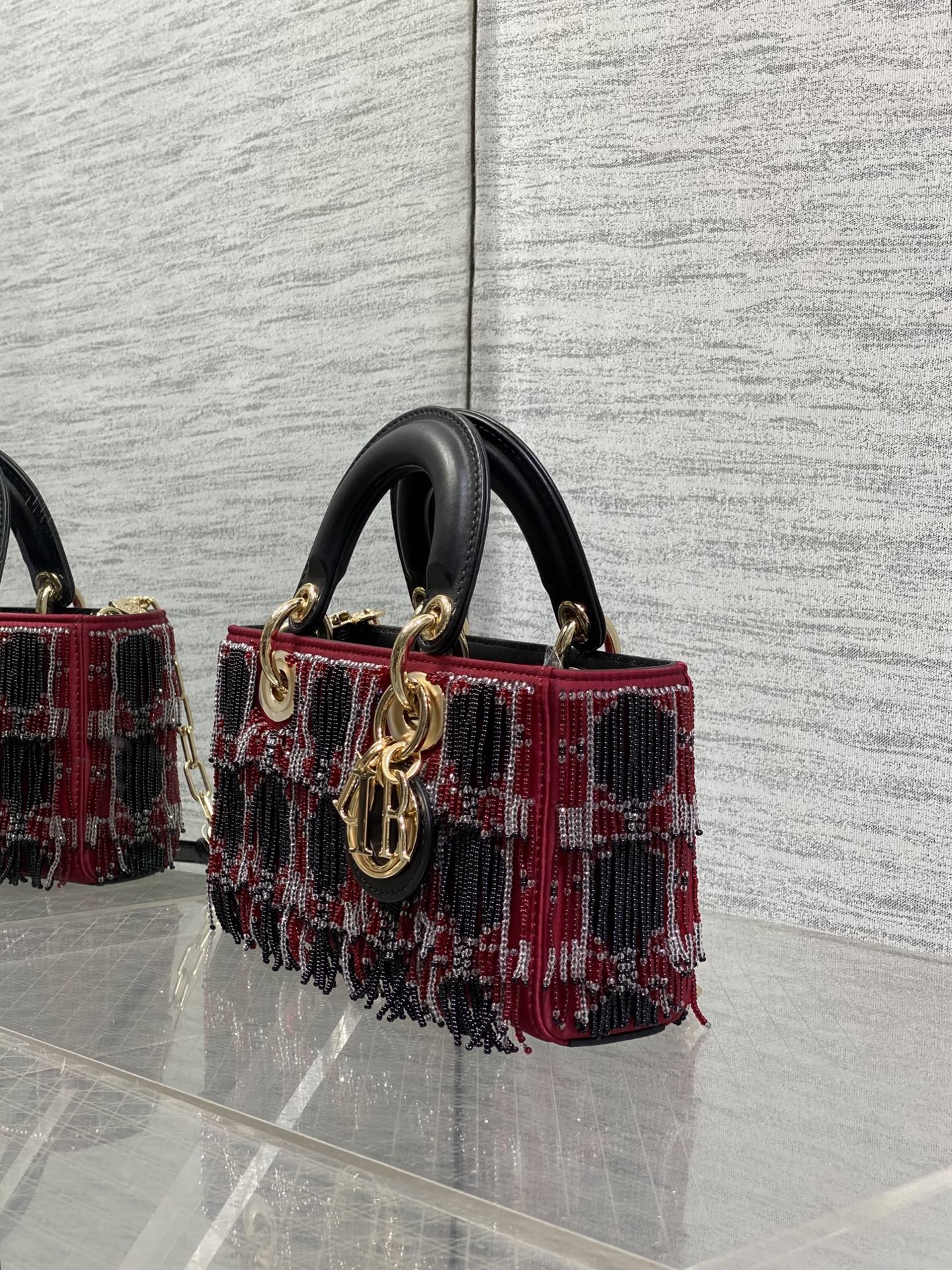 dior red beaded lady d joy bag