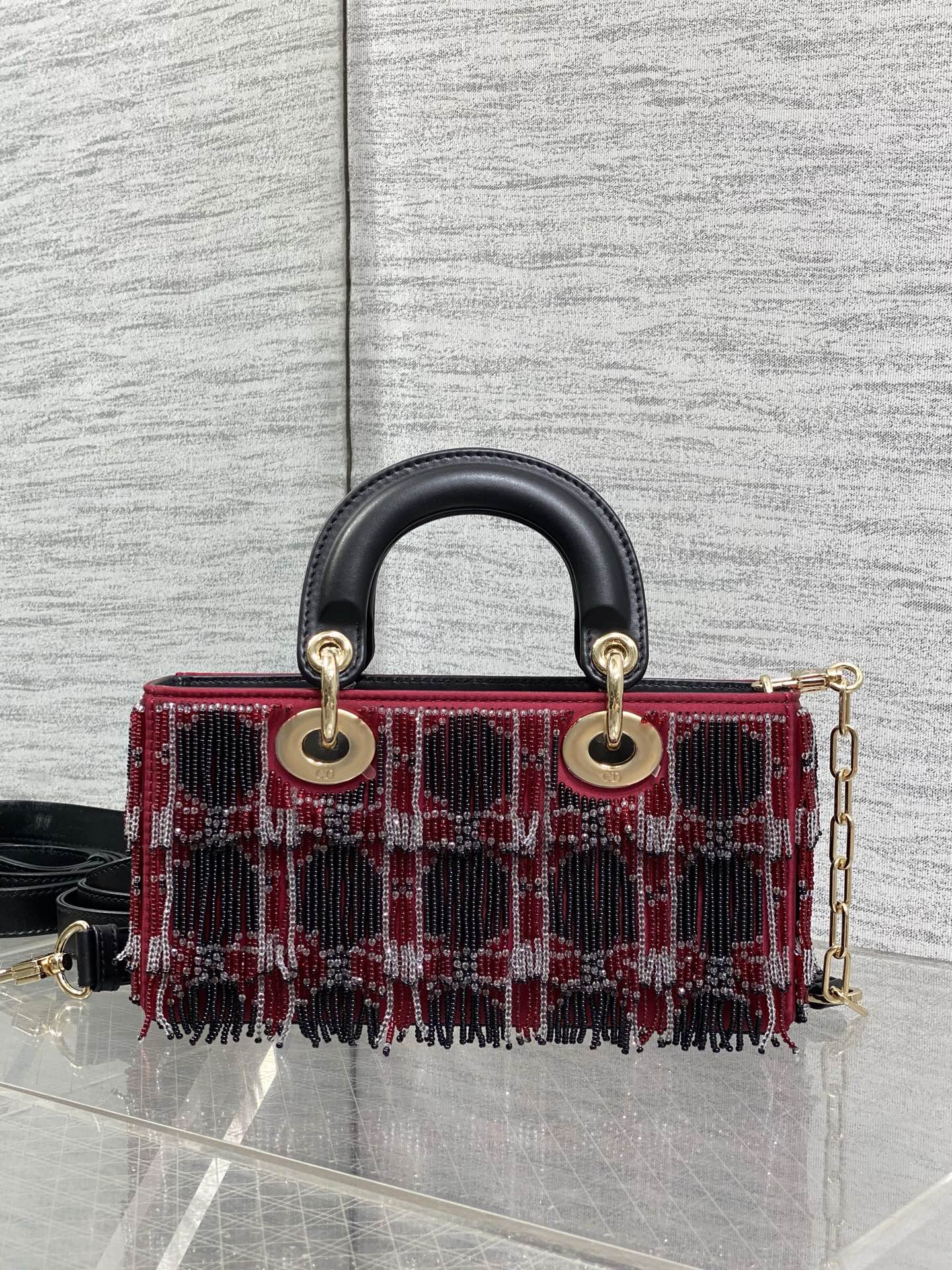 dior red beaded lady d joy bag