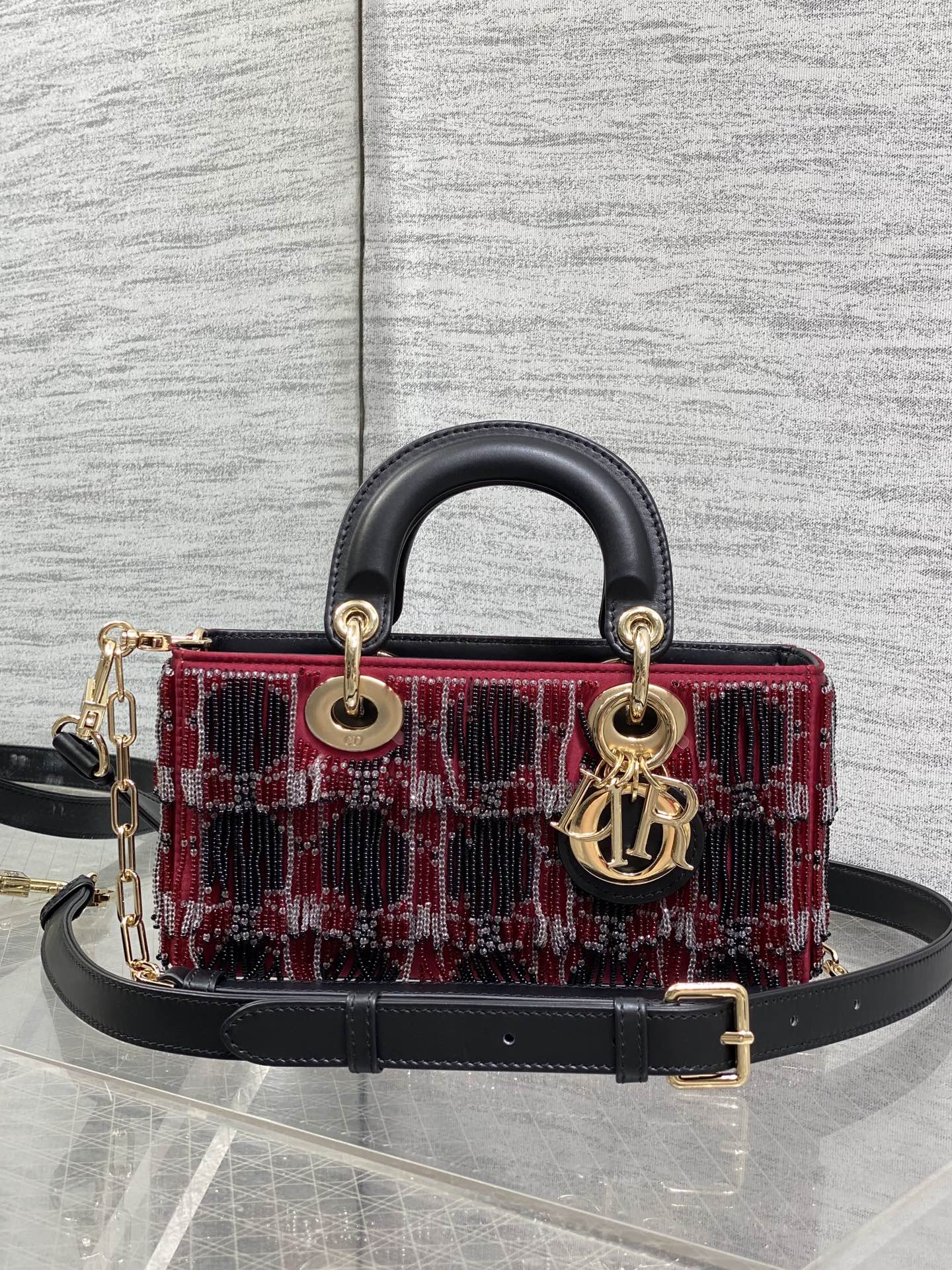 dior red beaded lady d joy bag