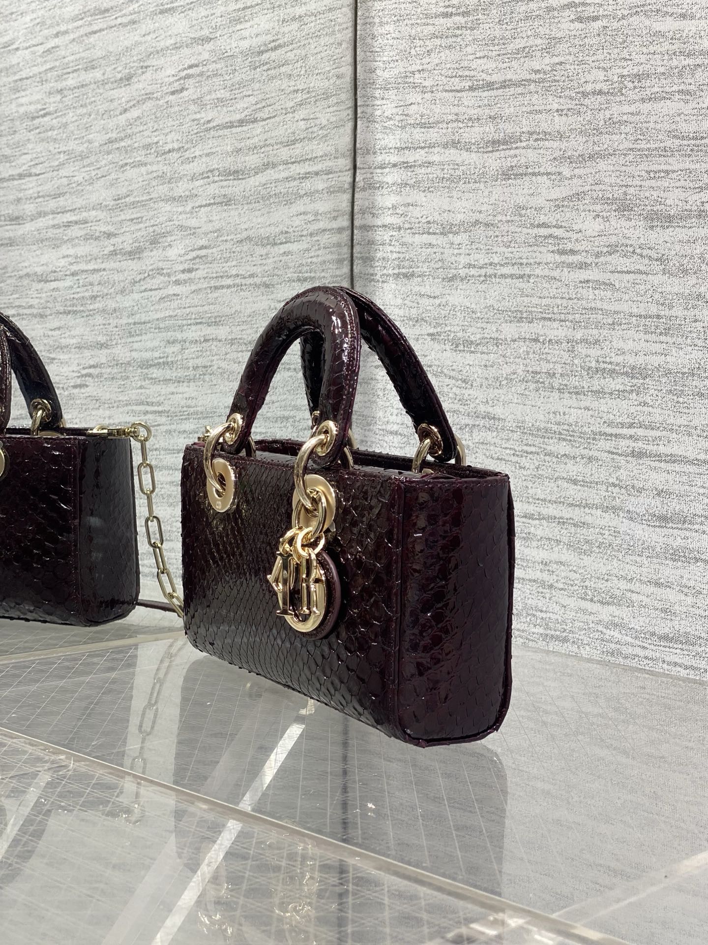 dior burgundy python lady d joy bag