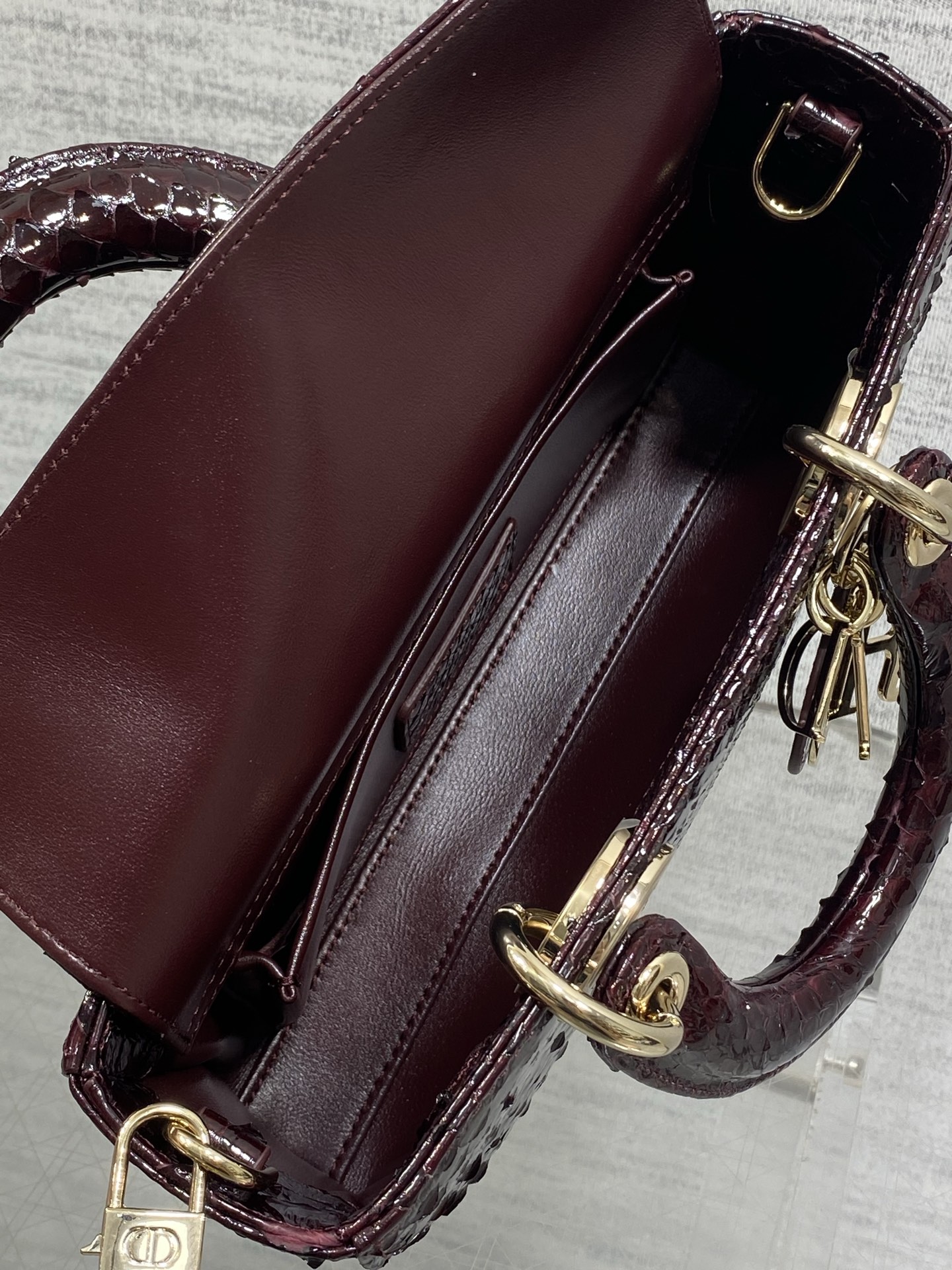 dior burgundy python lady d joy bag