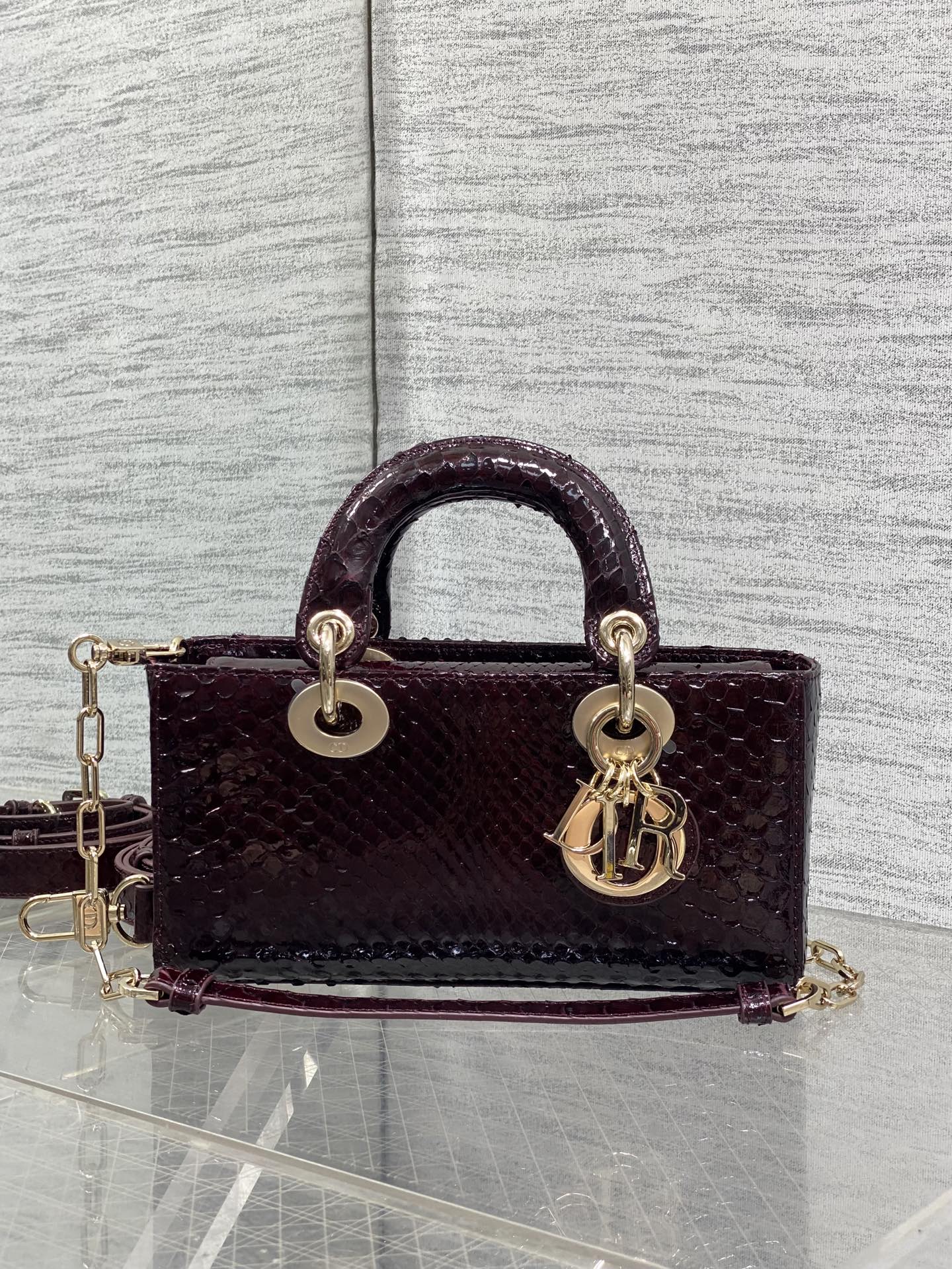 dior burgundy python lady d joy bag