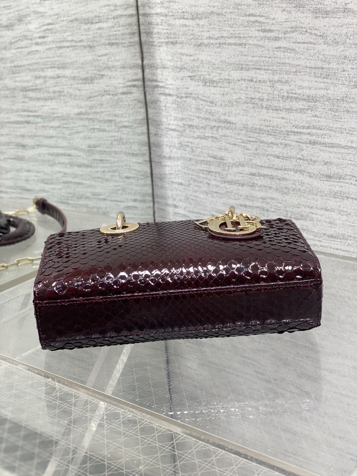 dior burgundy python lady d joy bag