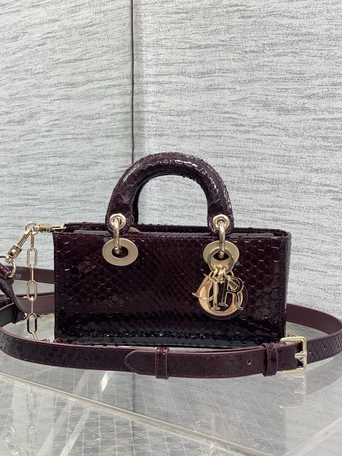 dior burgundy python lady d joy bag
