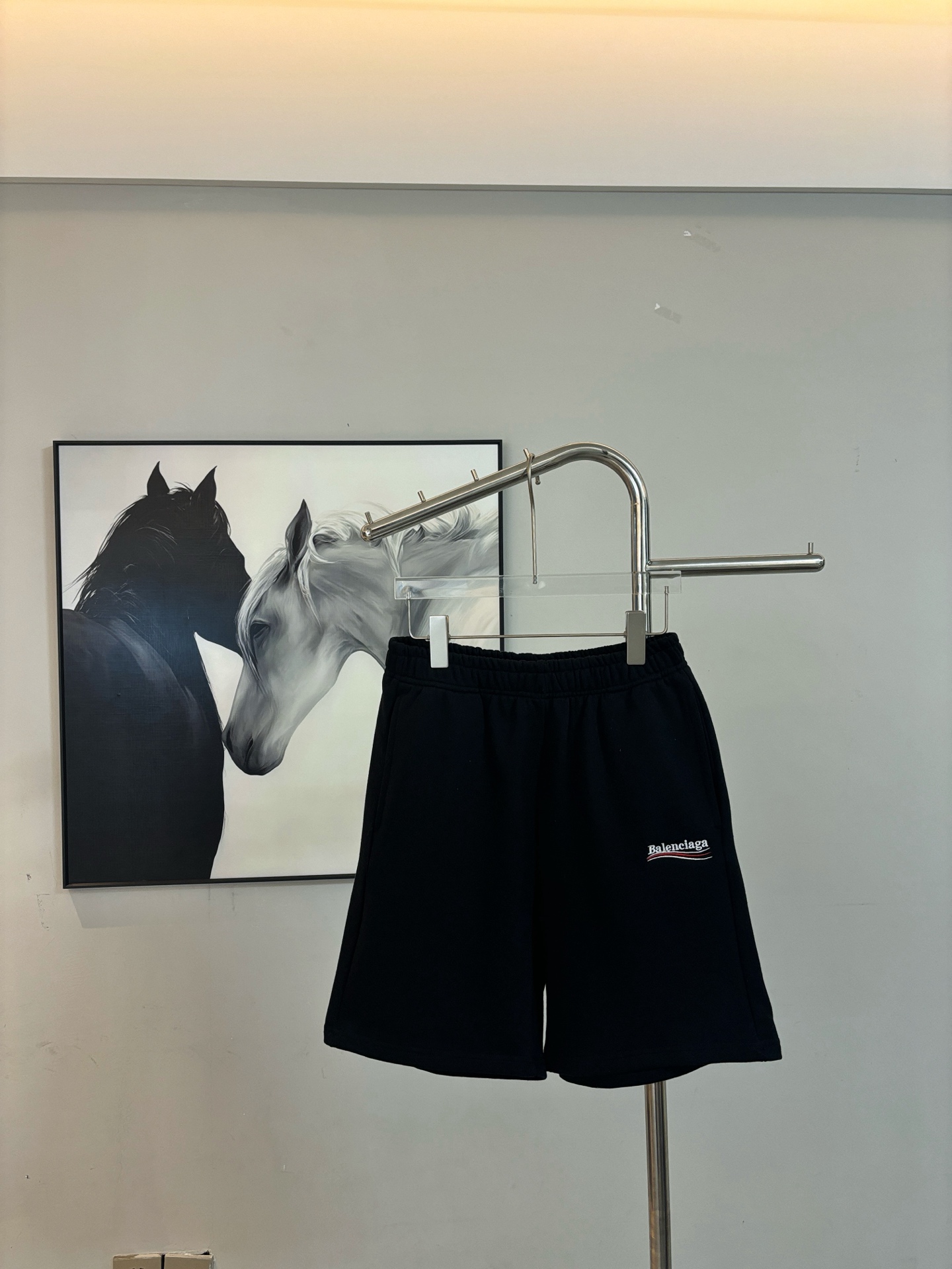 P85 Shorts con bordado de letras de olas clásico de París, tejido de punto de algodón peinado de 400 g de alto gramaje …