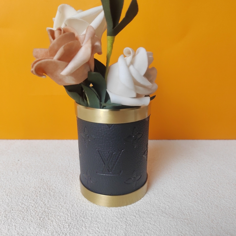 Solid brass storage cylinder / makeup brush and pen holder, wrapped in - Comprehensive 3