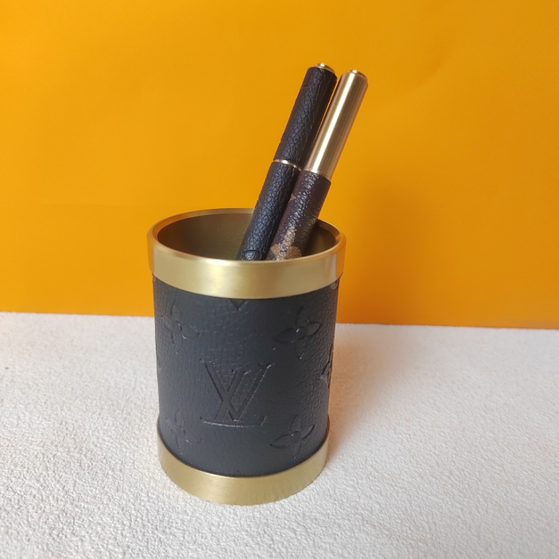 Solid brass storage cylinder / makeup brush and pen holder, wrapped in - Comprehensive 5