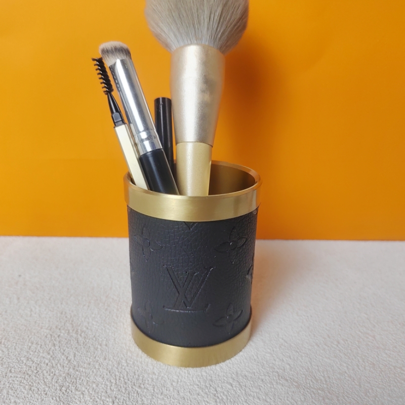 Solid brass storage cylinder / makeup brush and pen holder, wrapped in - Comprehensive 4