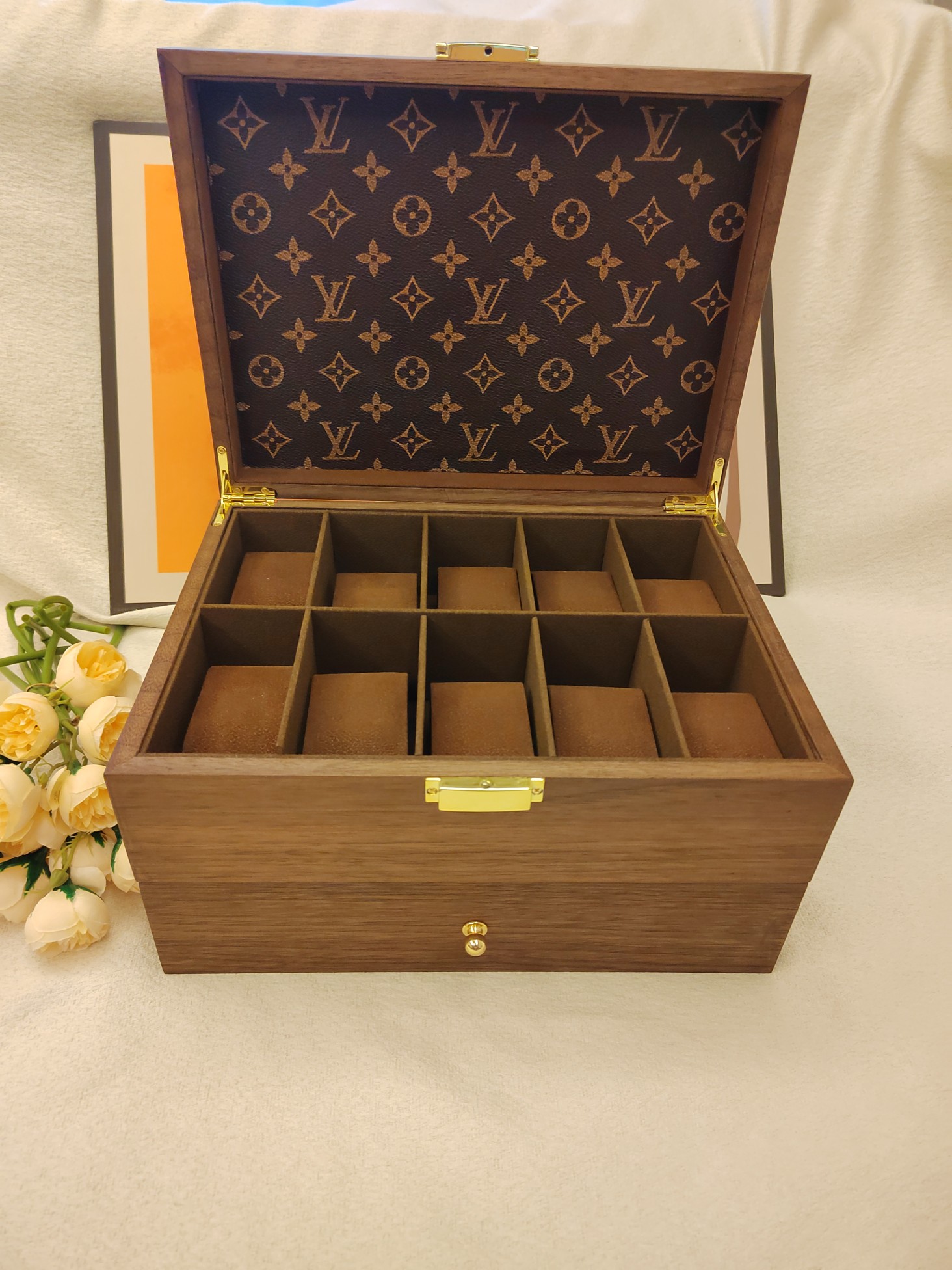 Two-Tier Solid Wood Watch and Jewelry Box (4+2 Configuration) - Comprehensive 7
